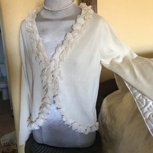 Ivory cream sweater with floral ruffle pedals